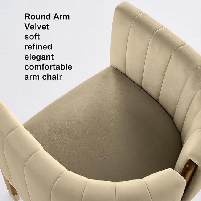 homary Velvet Fluted Accent Chair for Living Room with Wood Frame High Resilience Foam Elegant Modern Armchair (Camel)