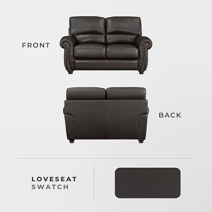 Lexicon Leather Match Couch for Living Room with Wood Frame Rolled Armrest &amp Nailhead Trim Top Grain Leather Match Sofa for Bedroom Office Waiting Room 2-Seater Loveseat Dark Brown