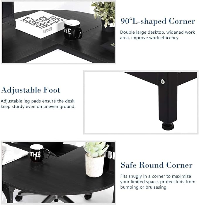 Hans&ampAlice Decor 55-Inch L Shaped Desk Gaming Desk Office Desk Studio Desk Study Desk Workstation (Black)