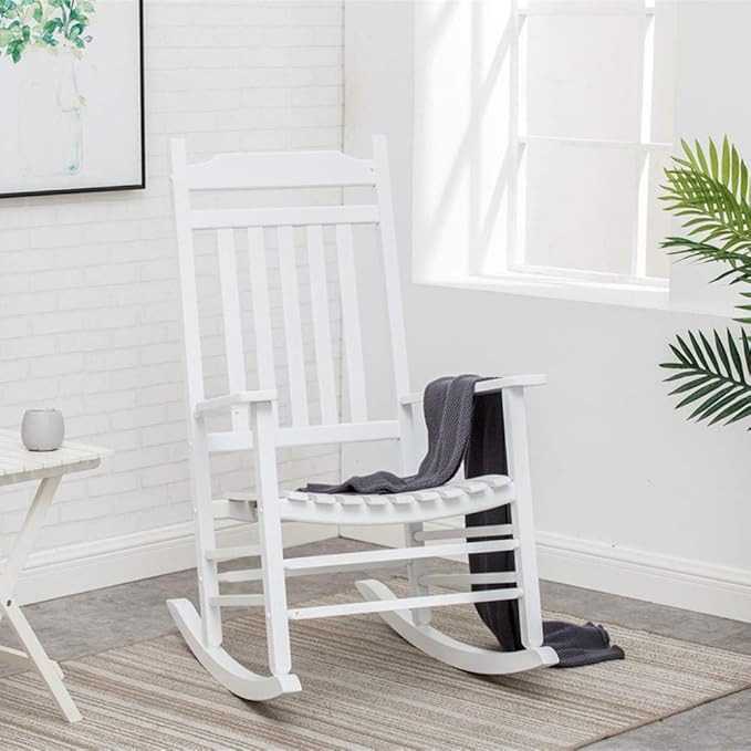 Patio Rocking Chairs Furniture White Wooden Outdoor Rockers Set of 2 Porch for Audlt Indoor Outside Balcony Garden Backyard Lawn Bistro and Lounge