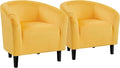 Yaheetech Barrel Chairs Velvet Accent Chairs with Soft Padded Armrest for Living Room Bedroom Waiting Room Office Set of 2 Yellow