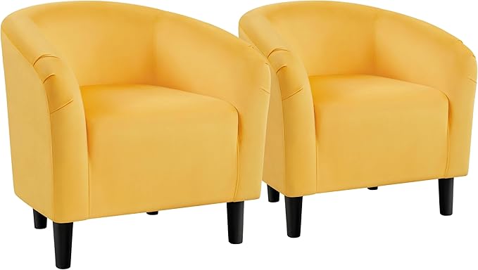 Yaheetech Barrel Chairs Velvet Accent Chairs with Soft Padded Armrest for Living Room Bedroom Waiting Room Office Set of 2 Yellow