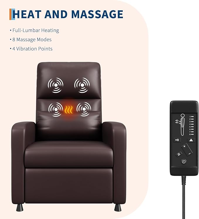 Power Recliner Chair Adjustable Electric Recliner Chair with Tall Back &amp Overstuffed Padding PU Leather Single Sofa with 2 Side Pockets &amp USB Port Home Theater Seating for Living Room Brow