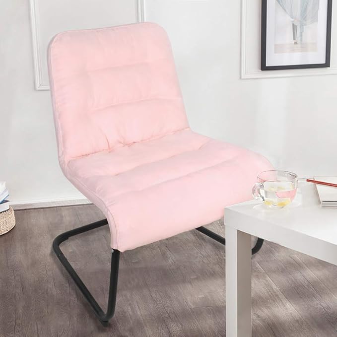 Upholstered Durable Metal Modern Chair with Soft Cushion Pink - Ideal for Bedrooms Living Rooms Dorms Indoor Spaces Accent and Lounging