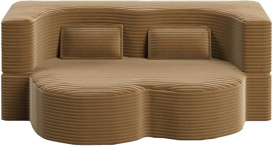 Modern 2-in-1 Convertible Sofa Bed 78 Full Size Corduroy Floor Sofa with 2 Pillows Folding Mattress Sleeper for Living Room &amp Guest Room No Assembly Required