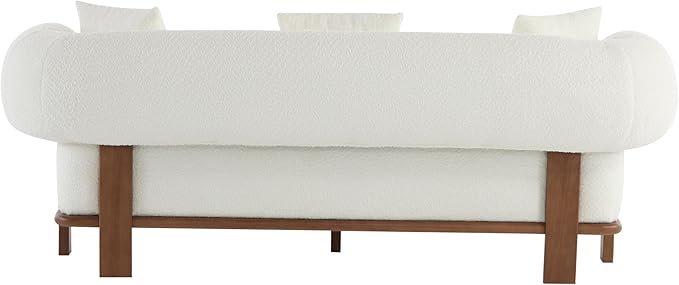 Christopher Knight Home Yule Living Room Wooden 3-Seater SofaBoucle Fabric Upholstered Lounge Sofa CouchHome Office/Bedroom Sofa Chair with Accent PillowComfy Reading Cloud SofaMilky White + Brown