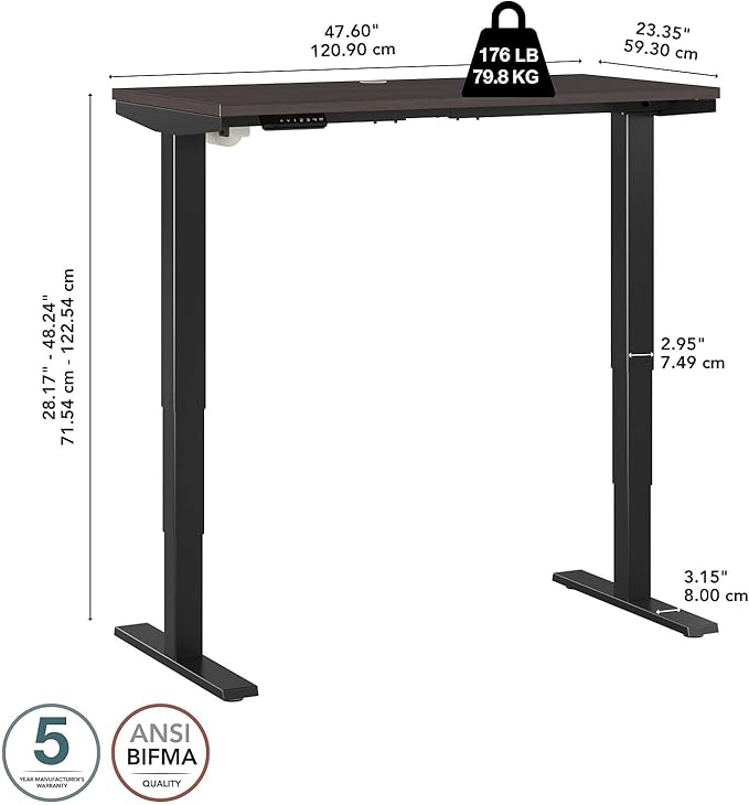 Move 40 Series by Bush Business Furniture 48W x 24D Electric Height Adjustable Standing Desk in Storm Gray with Black Base