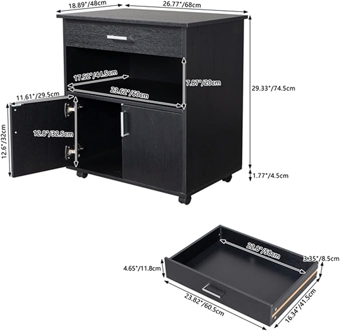 HASMI Filing Cabinet T One Drawer File Cabinet One Layer Frame Double Doors MDF and PVC Wooden Filing Cabinet Black Storage Cabinet