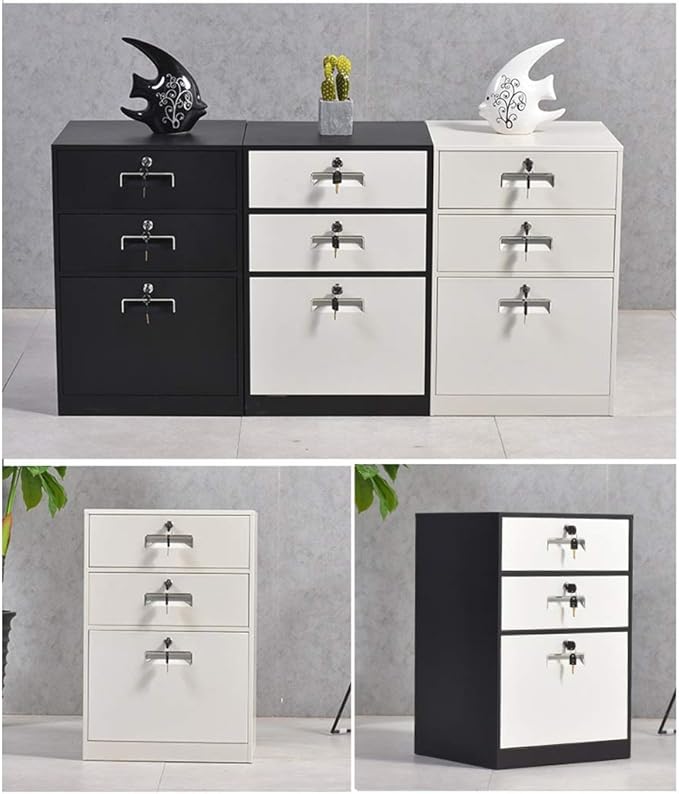 Three-Drawer File Cabinet Metal Desk Side Cabinet Simple Bedside Cabinet Office File Cabinet Filing Cabinet (Color : 1) (B)
