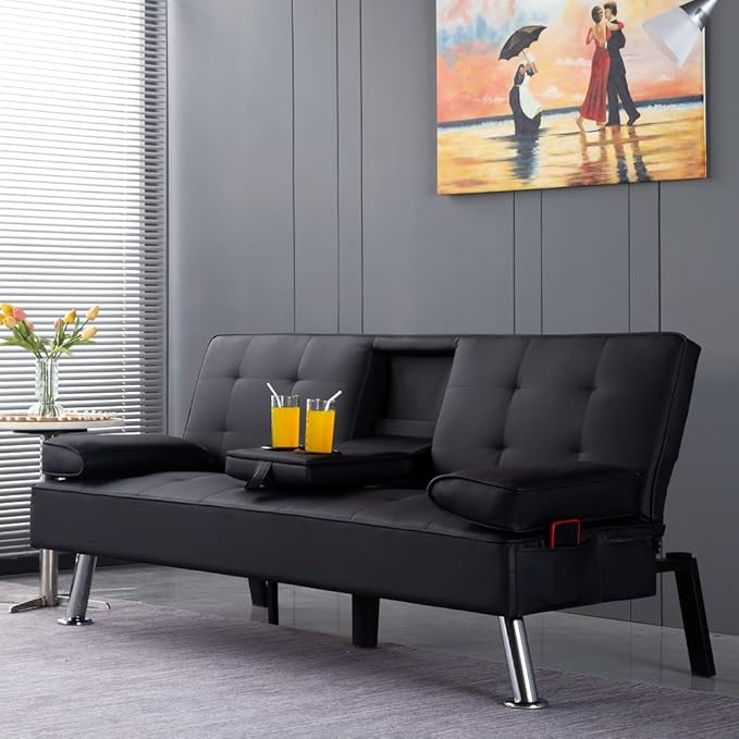 Sofa Bed Adjustment Sofa Double-Sided Double Sofa Folding Sofa Bed GuestbedcupholderBed Modern PU and Polyester Lounge Chair