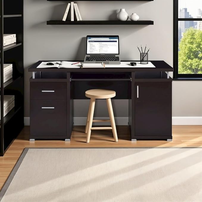 55-Inch Office Desk with Drawers – Brown Computer Desk with Storage Keyboard Drawer File Cabinet and Shelves for Home Office