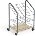 Pemberly Row Tubular Steel Wire Roll File 20 Compartments Chrome Plated Grids Light Gray Finish 18 3/8 W x 14.25 D x 23 3/8 H Twin Wheel Casters Lightweight Organizer for Drawings or Plans