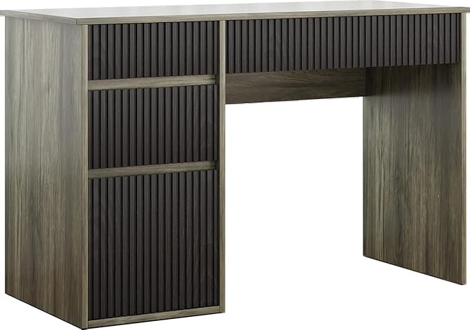 4 EVER WINNER Computer Desk with Drawers 48 Inch Small Desk with Drawers and Storage Cabinet Wood Desk with Hidden Handle for Living Room Bedroom Home Office Desk for Small Spaces Grey