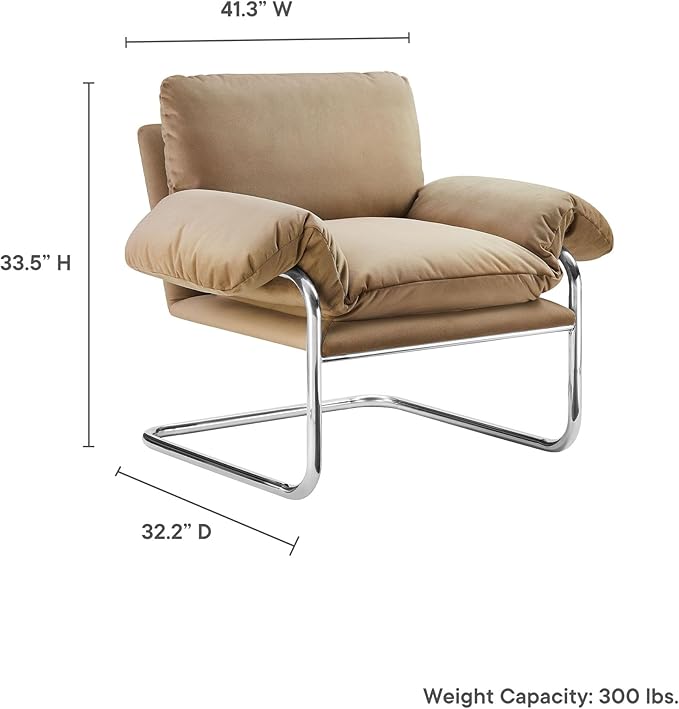 Modway Ansel Performance Velvet Accent Chair in Taupe - Stain-Resistant Velvet Lounge Chair for Living Room Bedroom - Corner Reading Chair with Arms and Removable Cushions