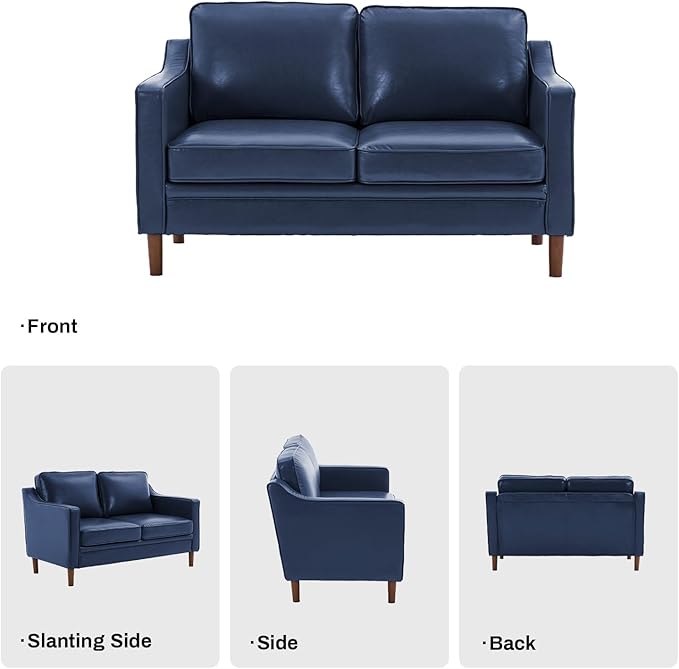 Kingfun 56 Faux Leather Sofa Loveseat Couch Mid Century Modern Love Seat Couches with Solid Wood Frame for Living Room &amp Bedroom Royal Blue