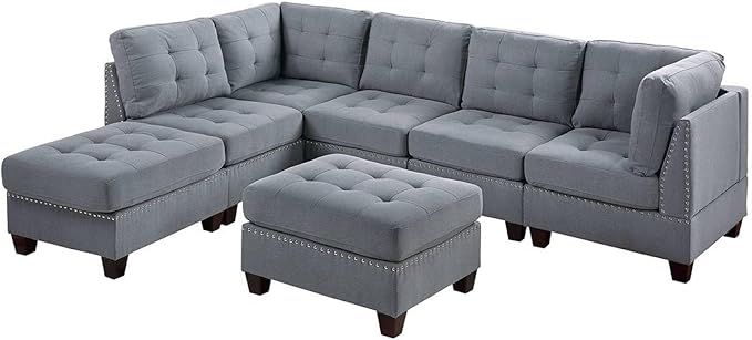 Contemporary Tufted Armless Chair Gray Linen-Look Fabric with Nailhead Trim Perfect for Living Room Bedroom 1-Piece