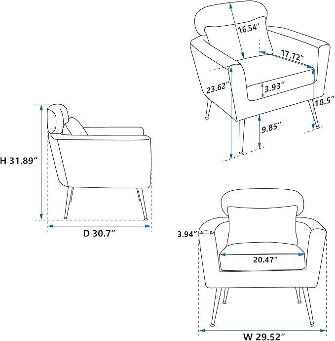 29.5 W Modern Boucle Accent Chair Armchair Upholstered Reading Chair Single Sofa Leisure Club Chair with Gold Metal Leg and Throw Pillow for Living Room Bedroom Dorm Room Office Caramel Boucle