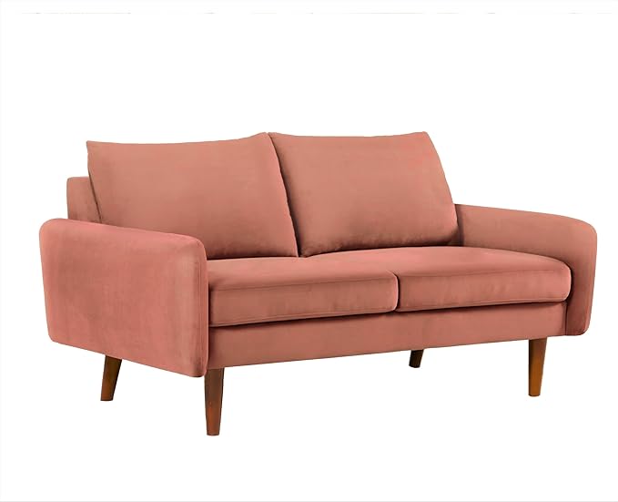 Kent Velvet Loveseat Sofa for Modern Living Rooms and Compact Spaces Comfy 2 Seater Couch Studio Apartment Furniture with Sleek Design Rose