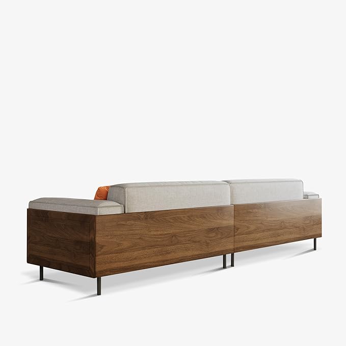 111.81 in. Four-seat Removable Washable Cotton-Linen Fabric mid-Century Modern Sofa Square arms with Throw Pillows.
