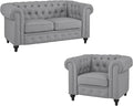 Naomi Home Emery Chesterfield Love Seat Loveseat Sofa &amp Accent Chair with Rolled Arms Tufted Cushions Solid Wooden Legs Deep Seating Comfy Bedroom Living Room Reading Chair/Tool-Free Assembly – G