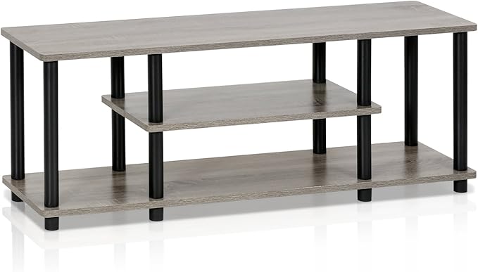 Furinno Turn-N-Tube No Tools 3D 3-Tier Entertainment TV Stand up to 50 inch TV Round Tubes French Oak Grey/Black