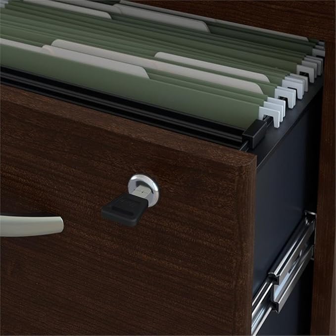 Pemberly Row 3-Drawer Mobile File Cabinet Mocha Cherry Finish Engineered Wood Brushed Nickel Hardware Locking File Storage Full-Extension Drawers Office Organizer on Wheels for Home or Workplace