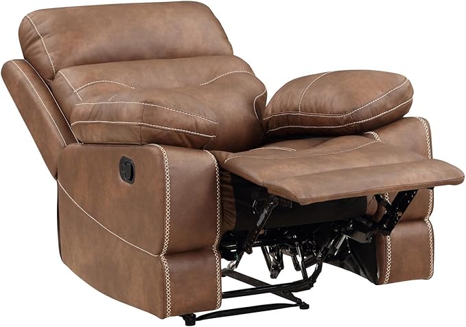 Steve Silver Co Rudger Manual Recliner Living Room Furniture Chair Home Office Home Theater Seating Chestnut Brown Microsuede Cover 37.5 D x 35.5 W x 41.75 H Brown
