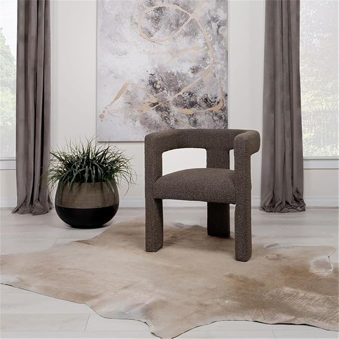 Pemberly Row Modern Fabric Upholstered Accent Chair 29.5 H x 26 W x 24.5 D Chocolate Brown Bouclé Curved Arms Foam Cushion Plastic Glide No Assembly Stylish Side Chair for Living Room or