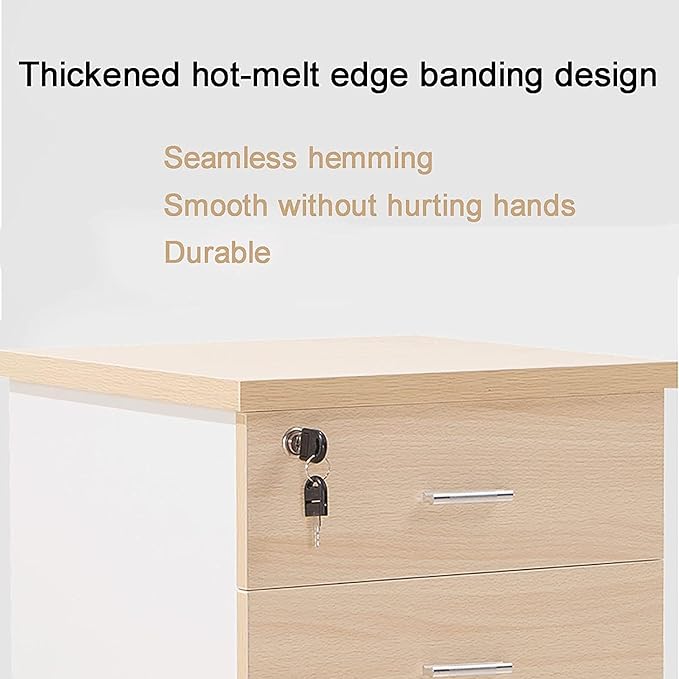 Office Desk Organizer Wooden Mobile File Cabinet with Lock and Drawers Lockable Pedestal with Adjustable Hanging Rails Black+White(Yellow)