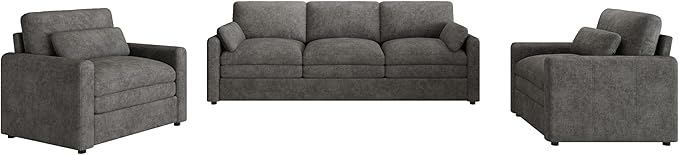 3-Piece Cozy Upholstered Sofa Set Upholstered Sofa Set with 2 Single Sofa Oversized Comfy Cloud Sofa for Living Room Office Apartment (Grey-6c)