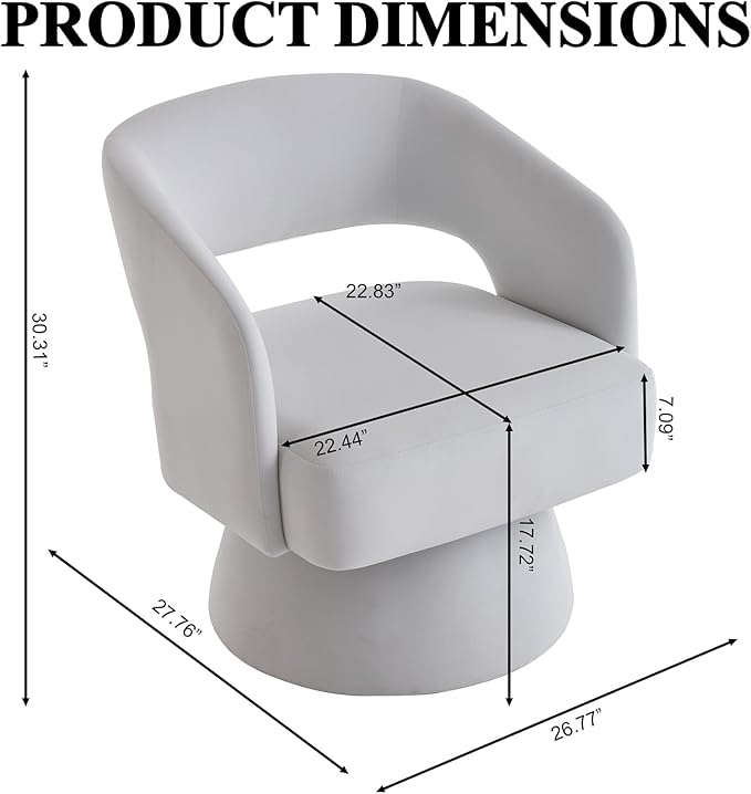 Swivel Accent Chair with Arms for Living Room Swivel Barrel Chairs with Backet for Small Space Velvet Round Chair for Bedroom (White)