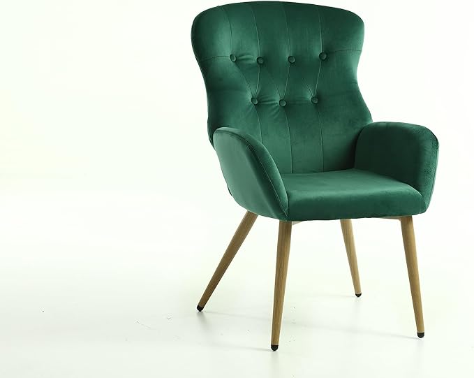 Accent Chair Modern Tufted Button Wingback Vanity Chair with Arms Upholstered Tall Back Desk Chair with Metal Legs for Living Room Bedroom Waiting RoomGreen