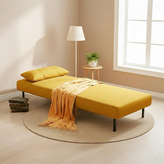 Ahomly 3 in 1 Sleeper Chair Bed Chair Bed Sleeper for Adults with 6 Angle Adjustable Backrest Convertible Single Futon for Living Room/Apartment/Office Yellow