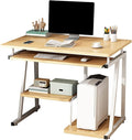 Small Computer Deskthree-layer computer desk with keyboard tray and host tray modern style compact computer desk suitable for home office small apartment and other scenes(Yellow27.6in*15.7in*28.7