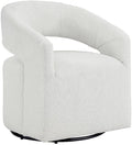 Pemberly Row Contemporary Fabric Armchair 360-Degree Swivel Curved Armrests Bouclé Fabric in White 32.75 H x 27 W x 26 D Modern Accent Chair for Living Room Bedroom Office