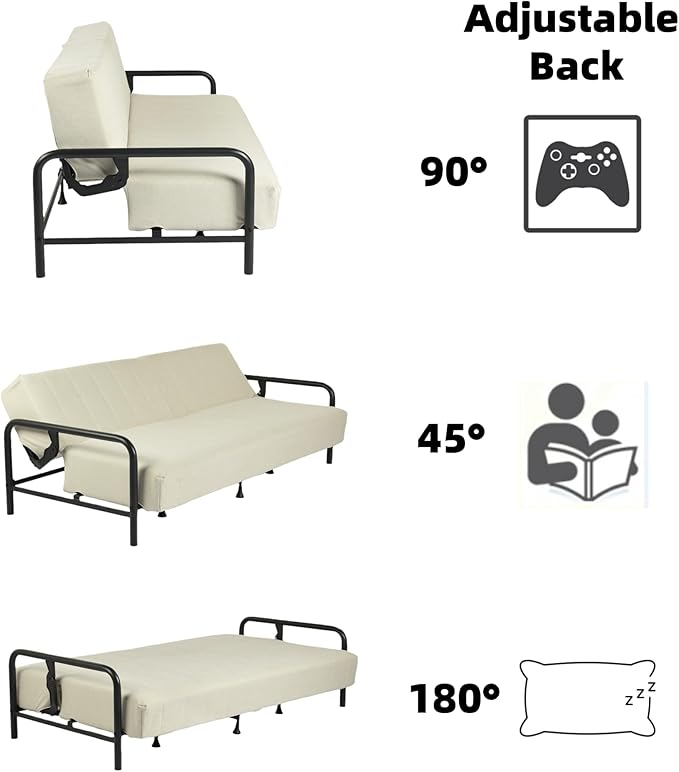 Homy Casa Modern Beige Futon Sofa Bed with Arm 78.74 3-Position Adjustable Backrest Metal Frame Capacity 500 lbs Convertible Daybed for Living Room/Guest Room/Studio Apartment