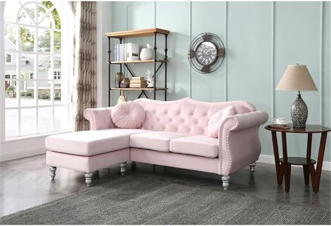 Glory Furniture Hollywood Velvet Sofa Chaise in Pink