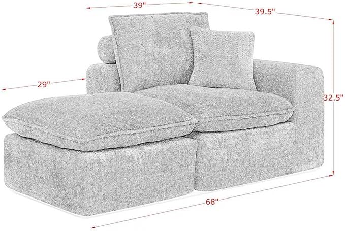 L-Shaped Boneless Modular Sectional Cloud Couches 7 Seat Modular Boucle Floor Foam Boneless Sofa Couch with Ottomans Headrest Pillows and Removable Cushions