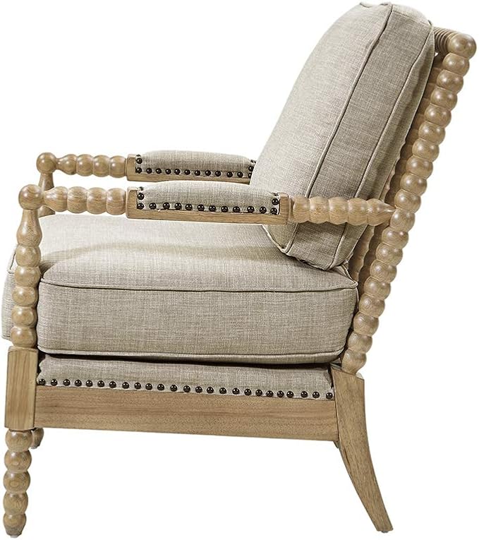 Madison Park Donohue Mid-Century Modern Accent Chairs for Living Room with Nailhead Trim Solid Wood Oakwood Finish Upholstered Seat Lounge for Reading Bedroom Furniture Light Grey