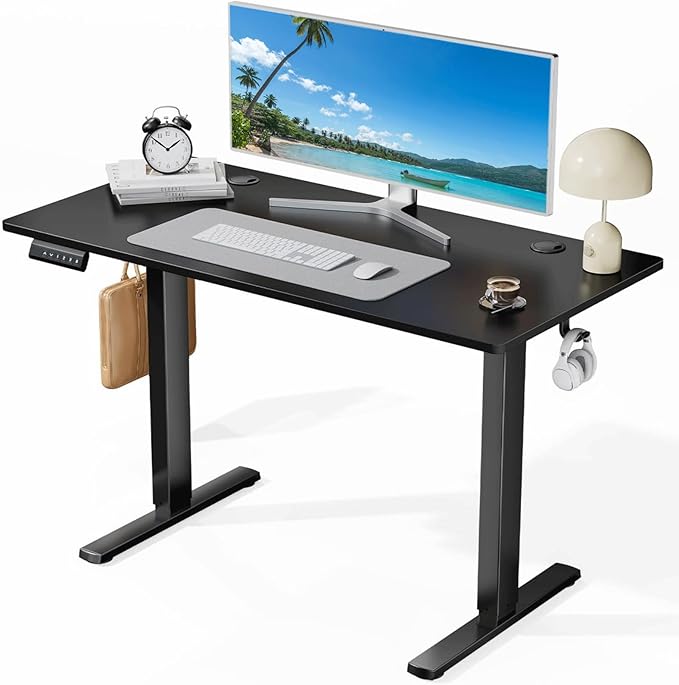 Electric Standing Desk 48 x 24 Inches Lift Motorized Gaming Table with T-Shaped Metal Ergonomic Memory Controller Home Office Desk Computer Desk Black
