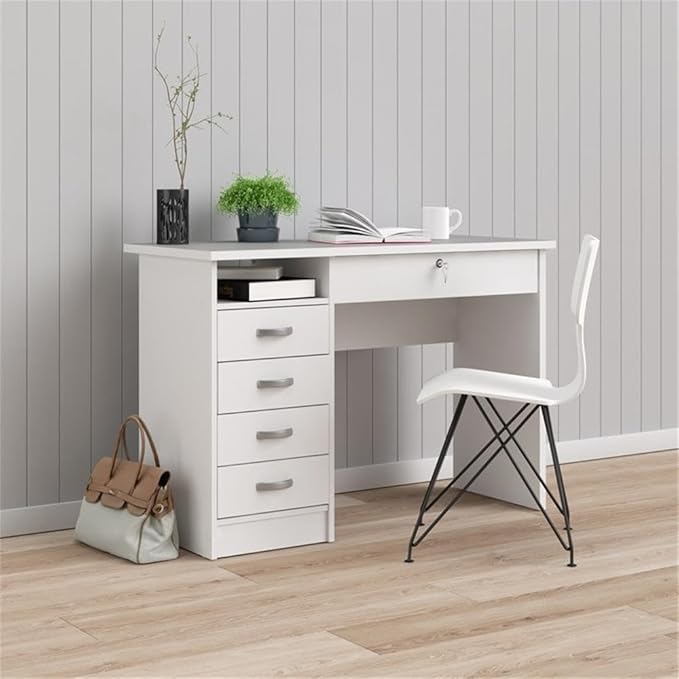 Pemberly Row Set of 2 Home Computer Office Desk &amp 6-Shelf Adjustable Bookcase