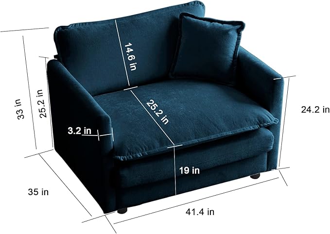 kevinplus Accent Single Sofa Chair Armchair for Living Room Modern Luxury Comfy Upholstered Accent Chair with Pillow for Living Room Bedroom Apartment Chenille Fabric Blue