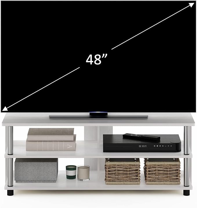 Furinno Sully 3-Tier Stand for TV up to 48 Inch White Oak/Chrome
