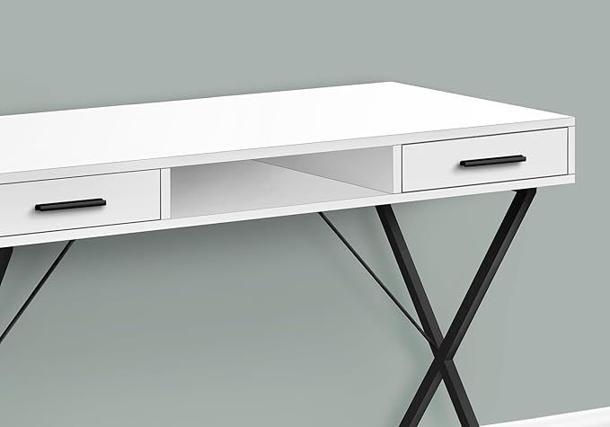 Computer Desk Home Office Laptop Left Right Set up Storage Drawers 42 l Work White Laminate Black Metal Contemporary Modern