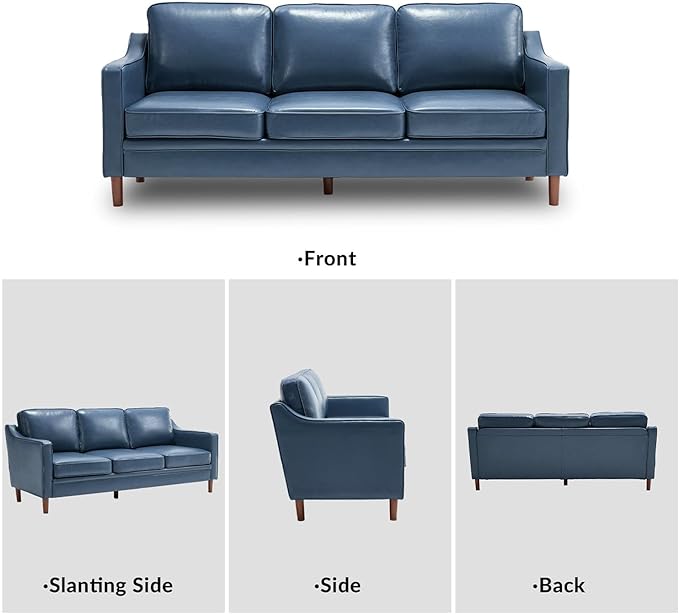 Kingfun Living Room Furniture Sets 3 Seater Couch and Loveseat Mid Century Modern Sofa Set Faux Leather Couch with Solid Wood Frame for Living Room &amp Bedroom Blue