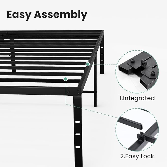 Sweetcrispy Twin XL Size 16 Inch Platform Bed Frame Heavy Duty Metal Foundation Frame Noise-Free Sturdy Steel Slats Underbed Storage No Box Spring Needed Quick Setup