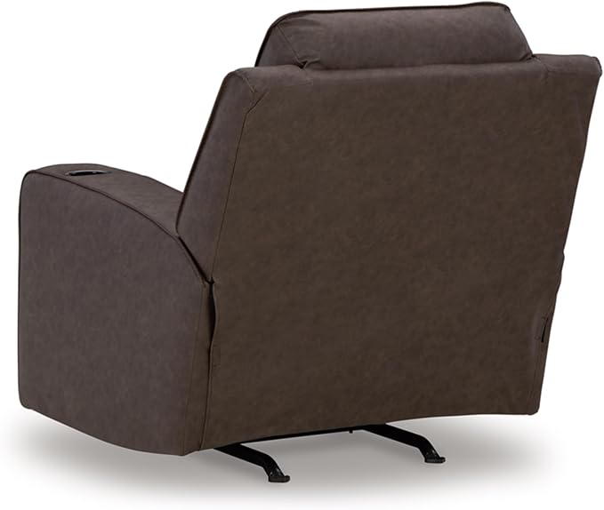 Signature Design by Ashley Lavenhorne Contemporary Faux Leather Upholstered Manual Rocker Recliner with 2 Cup Holders Dark Brown