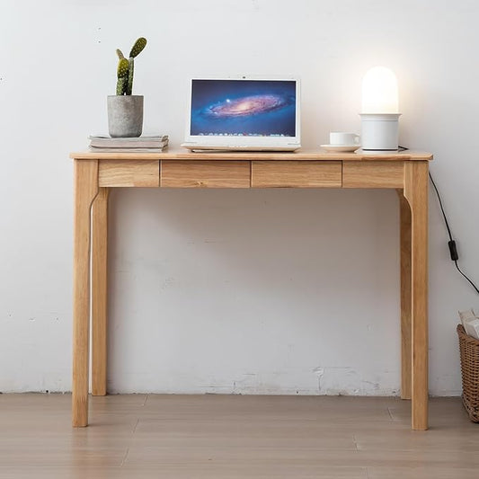 Solid Wood Desk Gaming Study Home Office Desks for Work Student PC Desk for Bedroom Small Computer Desk for Small Spaces Easy to Assemble (Wood Color 39inch)