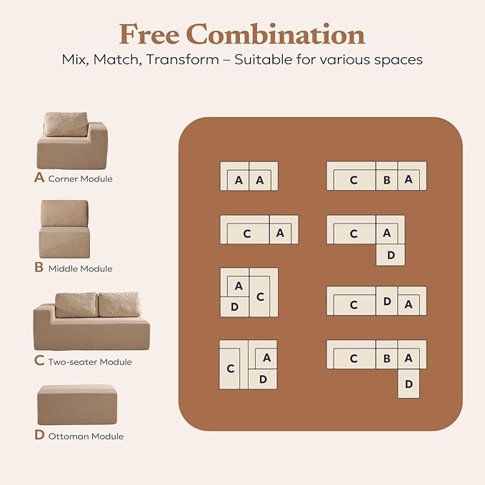 136 Modular Sectional Couch Left/Right Facing Convertible L-Shape Modern Teddy Sofa Deep Seat Upholstered Foam Couch for Living Room Bedroom No Assembly Required (Camel Teddy Boucle)