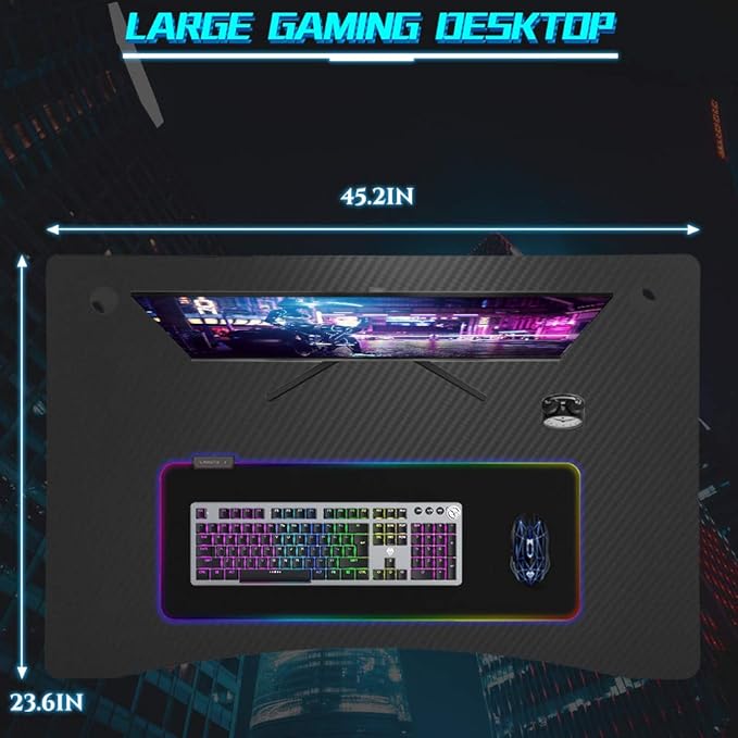 FDW Computer DeskGaming Desk 45.2 inches Student PC Desk Writing Desk Office Desk Extra Large Modern Ergonomic Racing Style Table Workstation Carbon Fiber Cup Holder Headphone Hook